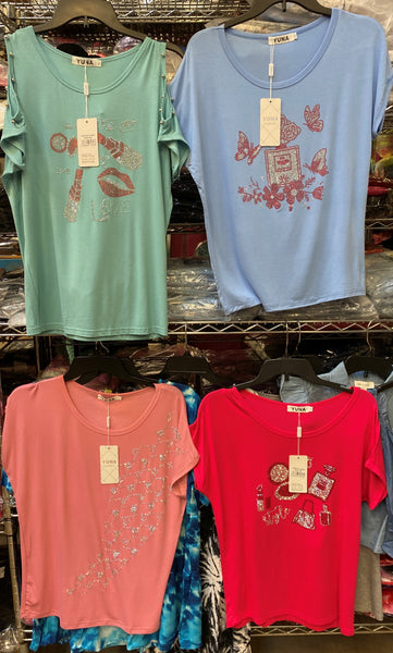 Embellished Missy cut Tops 6 Pack Assorted (S/M-L/XL, 3-3)