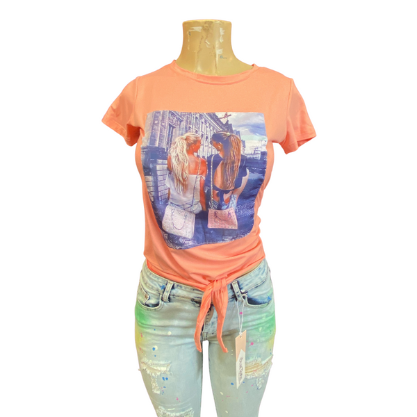 Boutique Style Tie Front Patch Picture Top 6 Pack Per Color (Size: S-M-L-XL, 1-2-2-1)