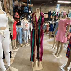 Tie Front Cinched Waist Two Pockets Jumpsuit 6 Pack Assorted Colors (Size: S/M-L/XL, 3-3)