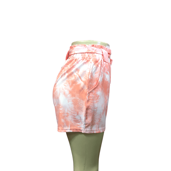Belted Tye Dye Short  Elastic Waist with 2 Side Pockets 9 Pack Assorted Colors As Shown (Size: M-L-XL, 3-3-3)