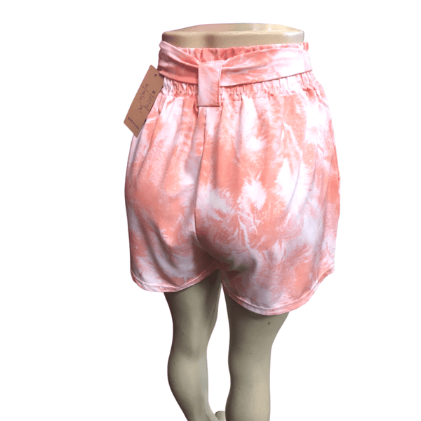 Belted Tye Dye Short  Elastic Waist with 2 Side Pockets 9 Pack Assorted Colors As Shown (Size: M-L-XL, 3-3-3)