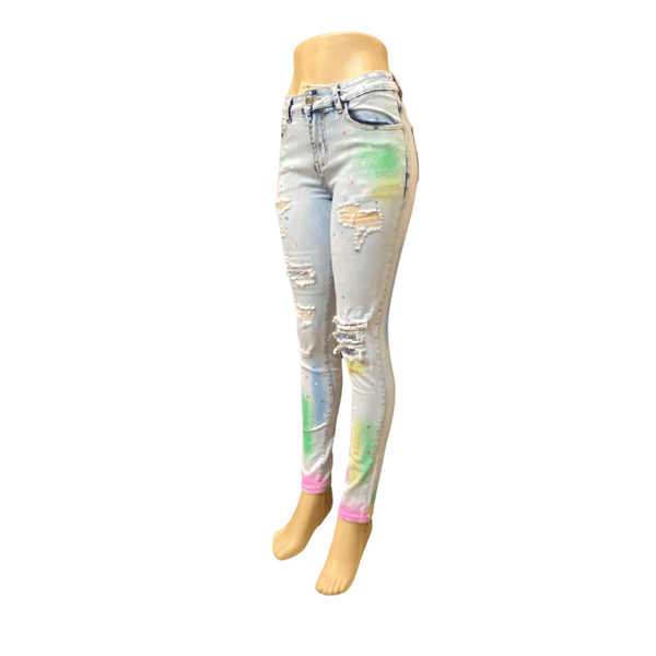Distressed Paint Splash with Stone Inset Denim Jeans 12 Pack Per Color  (Size:  1/2-3/4-5/6-7/8-9/10-11/12-13/14-15/16)