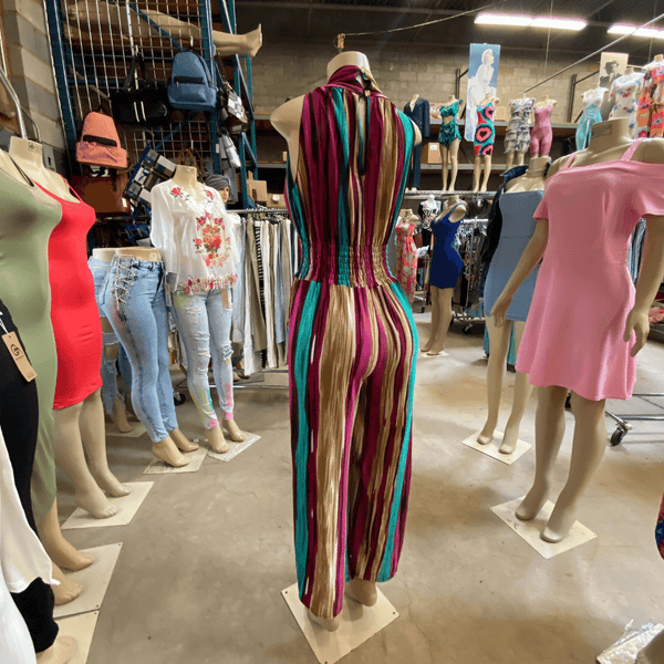 Tie Front Cinched Waist Two Pockets Jumpsuit 6 Pack Assorted Colors (Size: S/M-L/XL, 3-3)