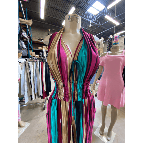 Tie Front Cinched Waist Two Pockets Jumpsuit 6 Pack Assorted Colors (Size: S/M-L/XL, 3-3)