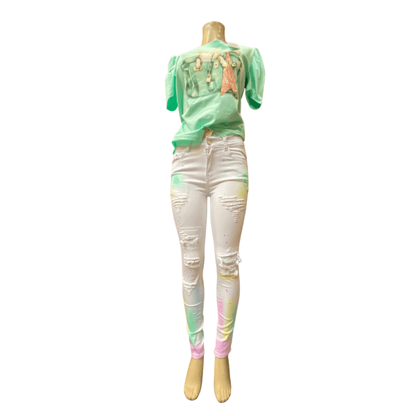 Distressed Paint Splash with Stone Inset Denim Jeans 12 Pack Per Color  (Size:  1/2-3/4-5/6-7/8-9/10-11/12-13/14-15/16)