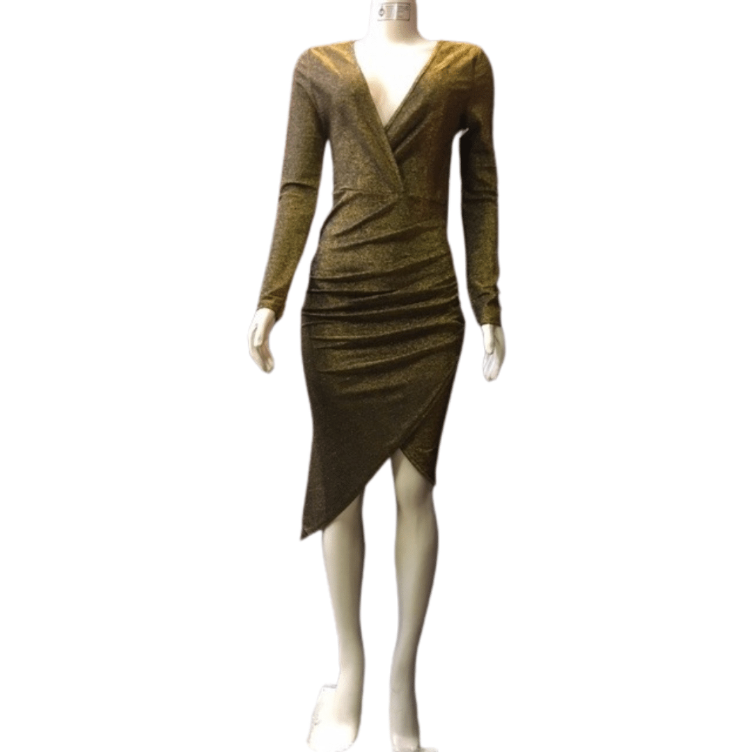 V-Neck Lurex Holiday Dress With Side Cinch 6 Pack Per Color (Size: S-M-L, 2-2-2)
