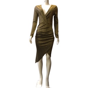 V-Neck Lurex Holiday Dress With Side Cinch 6 Pack Per Color (Size: S-M-L, 2-2-2)