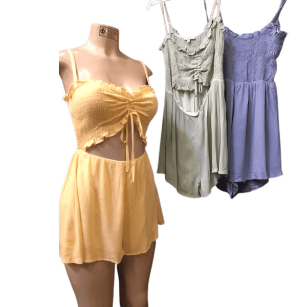 Open Tie Front Romper 3 Pack Per Color (Size: S-M-L, 1-1-1)