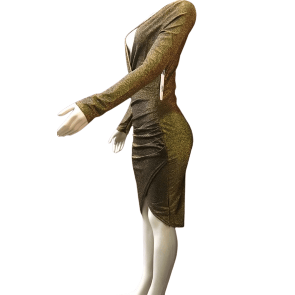 V-Neck Lurex Holiday Dress With Side Cinch 6 Pack Per Color (Size: S-M-L, 2-2-2)