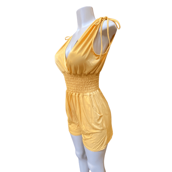 Tie Shoulder Cinched Waist Two Pockets Romper 6 Pack Assorted Colors  (Size: S/M-L/XL, 3-3)