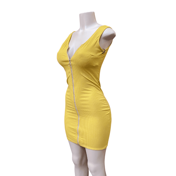 Zip Front Ribbed Bodycon Form Fitting Dress 6 Pack Per Color  (Size: S-M-L-XL, 1-2-2-16)