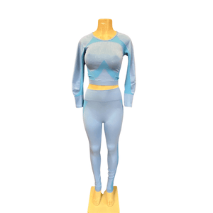 High Waist Crop Top Long Sleeve 2PCS Set Assorted Colors One Size Fits All 6 Packs Assorted Colors  (Size: One Size Fits All)