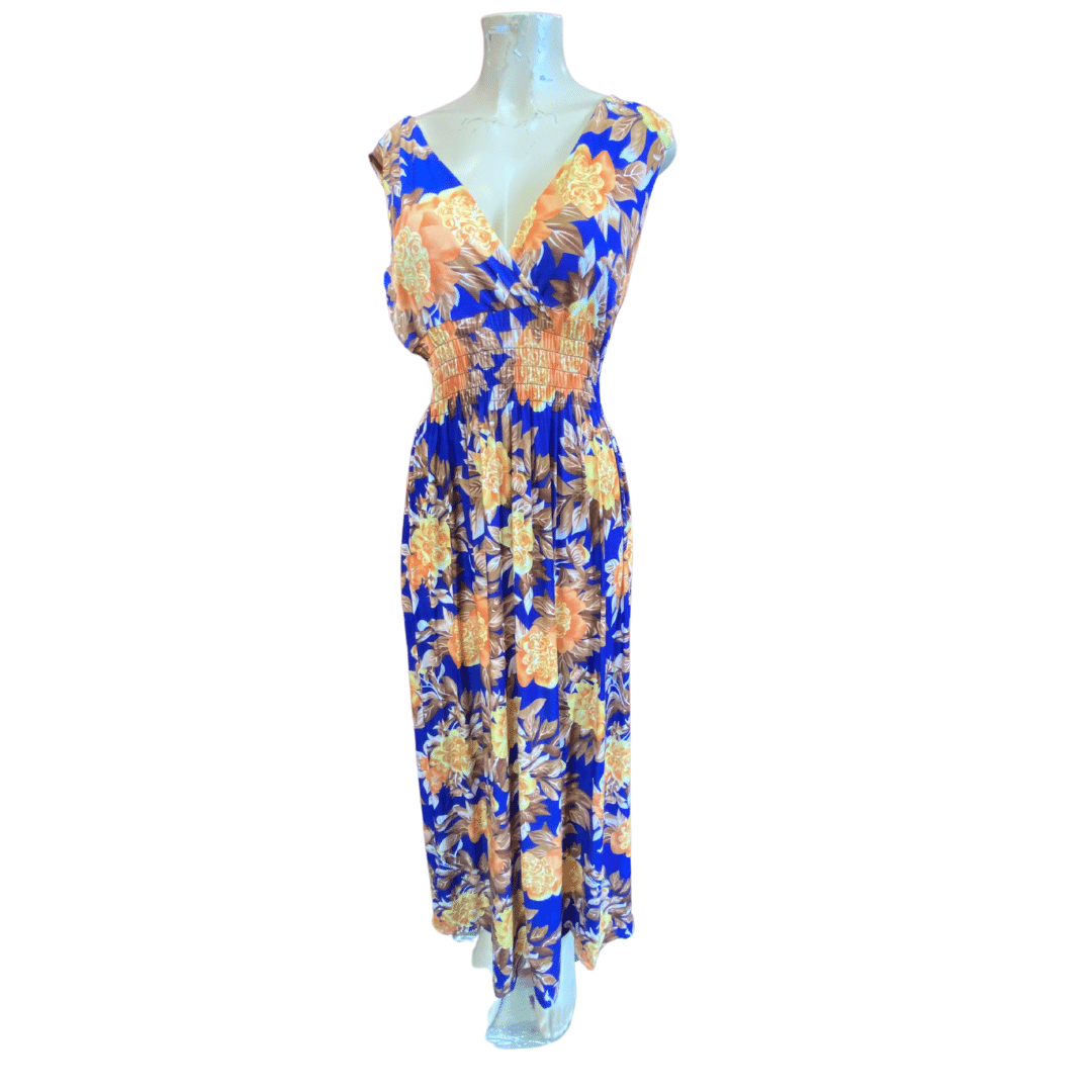 Plus Size Floral Summer Dress Assorted Colors Cinched Waist 6 Pack (One Size XXXL)