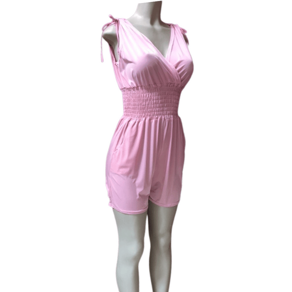 Cinched Waist V Neck 2 Pockets Romper 6 Pack Assorted Colors (Size: S/M-L/XL, 3-3)
