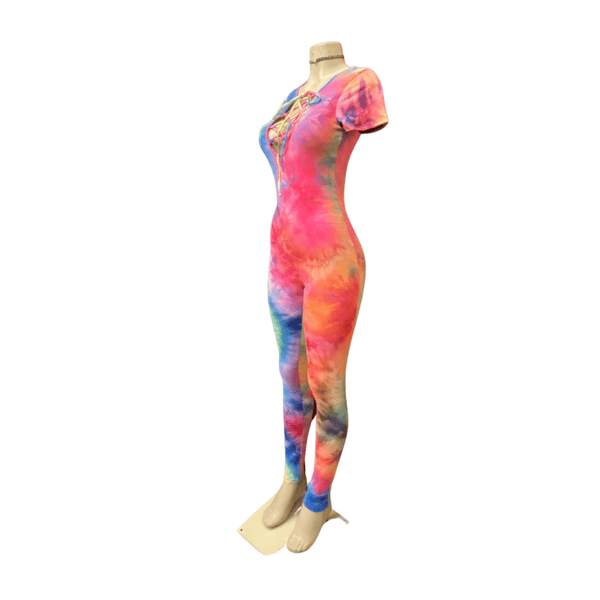 Tie-dye Tie Front Jumpsuit 6 Pack Per Color  (Size: S-M-L, 2-2-2) Tie-dye