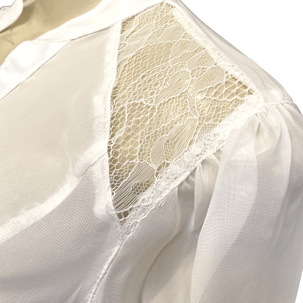 Shear Lace Front Banded Collar Cinched Back Tops 5 pack Off-White Color (Size: XS-S-M-L-XL, 1-1-1-1-1)