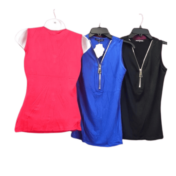 Big Zipper Sleeveless Top 6 Pack Assorted Colors (Size: S-M-L, 2-2-2)