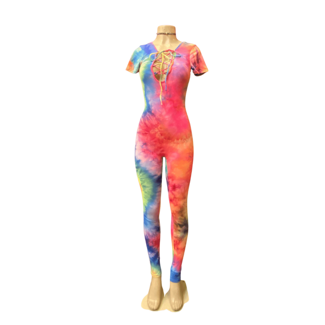 Tie-dye Tie Front Jumpsuit 6 Pack Per Color  (Size: S-M-L, 2-2-2) Tie-dye