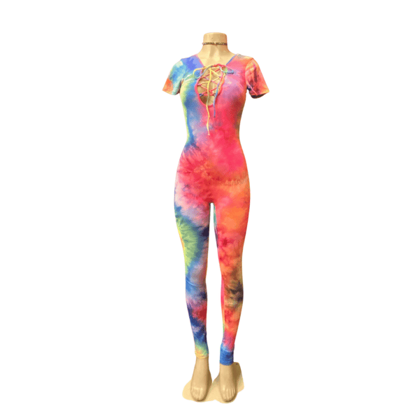Tie-dye Tie Front Jumpsuit 6 Pack Per Color  (Size: S-M-L, 2-2-2) Tie-dye