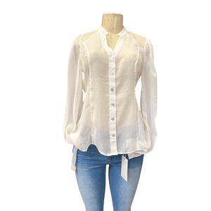 Shear Lace Front Banded Collar Cinched Back Tops 5 pack Off-White Color (Size: XS-S-M-L-XL, 1-1-1-1-1)