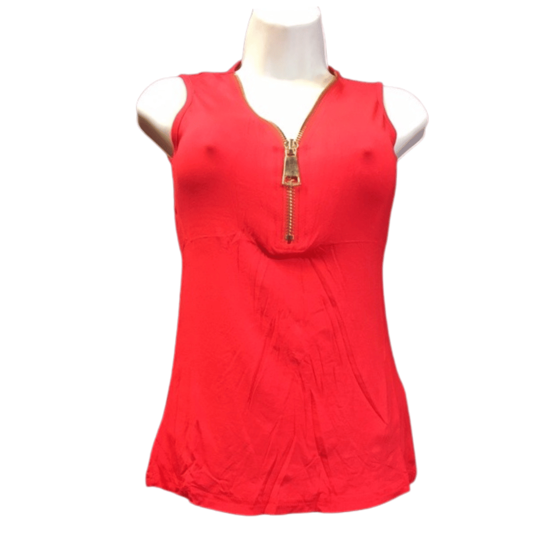Big Zipper Sleeveless Top 6 Pack Assorted Colors (Size: S-M-L, 2-2-2)