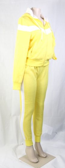 Women's Striped Sweatshirt and Pants Set Warm Fleece with Hoodie Activewear