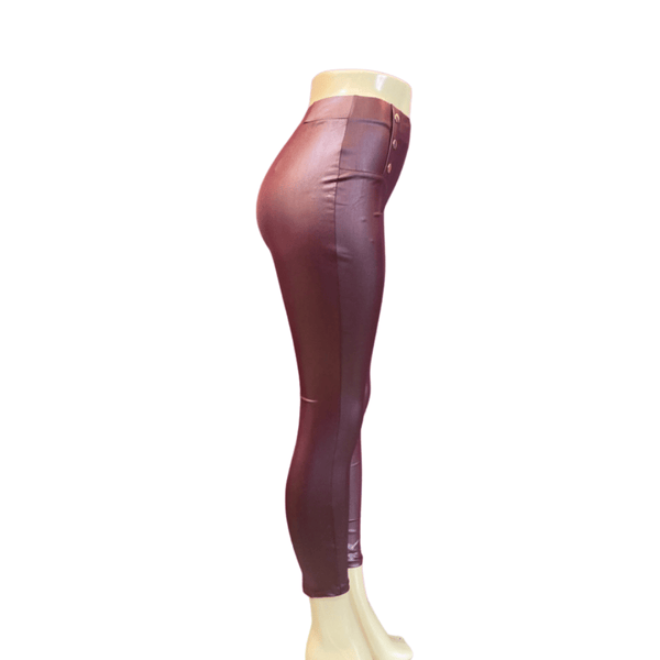 High Waist 6 Brushed Gold Button Ornamentation Leather Look Leggings 6 Pack Per Color (Size: S/M-L/XL, 3-3)